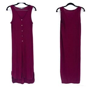 Coin 1804 Lagenlook ribbed Sleeveless Button High Lo Hem Cardigan Maroon Size XS